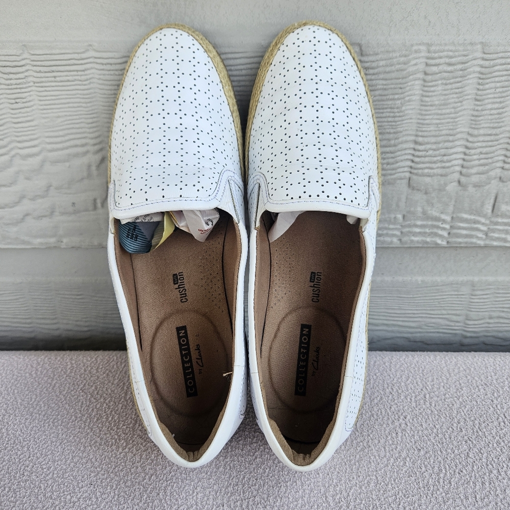 Clarks Danelly Molly Womens SZ 7 1/2 White Eyelet Espadrille Slip-On Loafer Flat - Picture 8 of 12